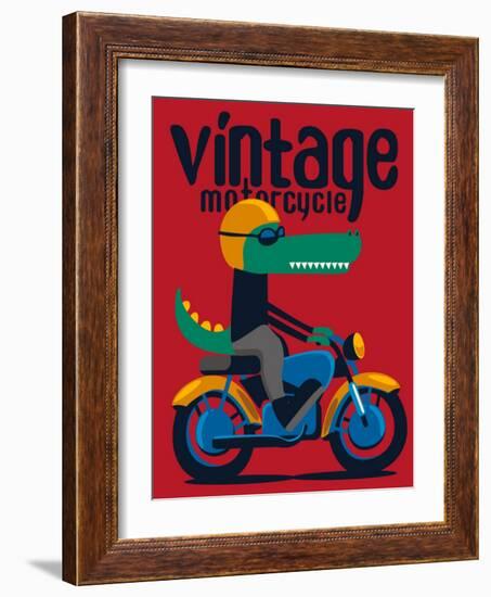 Motorcycle, Rider, Crocodile Vector Design-braingraph-Framed Art Print