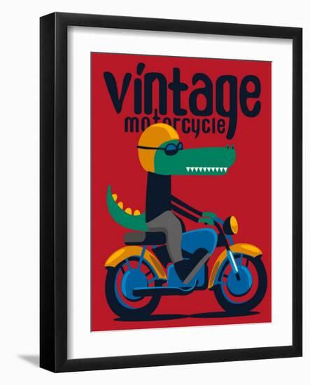 Motorcycle, Rider, Crocodile Vector Design-braingraph-Framed Art Print