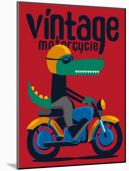 Motorcycle, Rider, Crocodile Vector Design-braingraph-Mounted Art Print