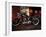 Motorcycle with Brick Wall and Graffiti-null-Framed Photographic Print