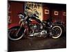 Motorcycle with Brick Wall and Graffiti-null-Mounted Photographic Print