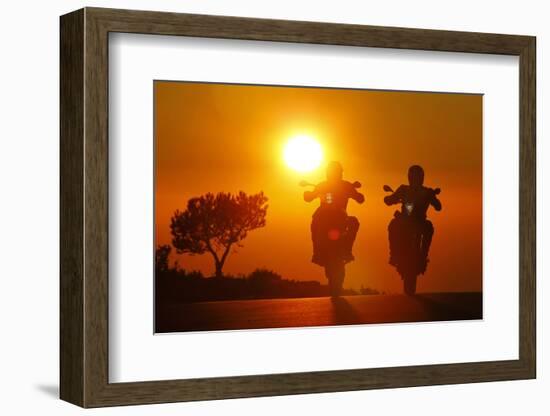 Motorcycles, Funbikes, Husquarna Nuda 900R and Ktm 990 Smc, Back Light, Sundown, Country Road-Fact-Framed Photographic Print