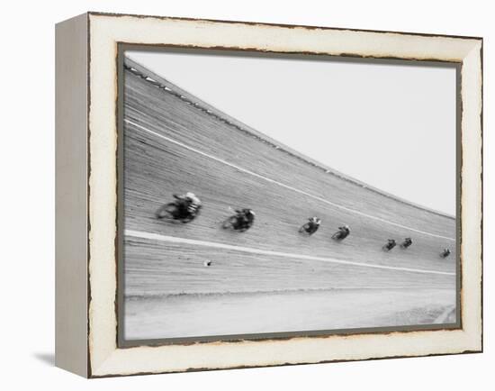 Motorcycles Racing on Sloped Track-null-Framed Premier Image Canvas