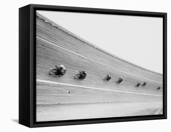 Motorcycles Racing on Sloped Track-null-Framed Premier Image Canvas