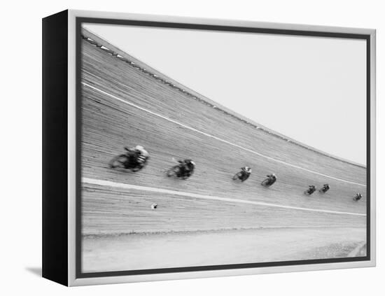 Motorcycles Racing on Sloped Track-null-Framed Premier Image Canvas