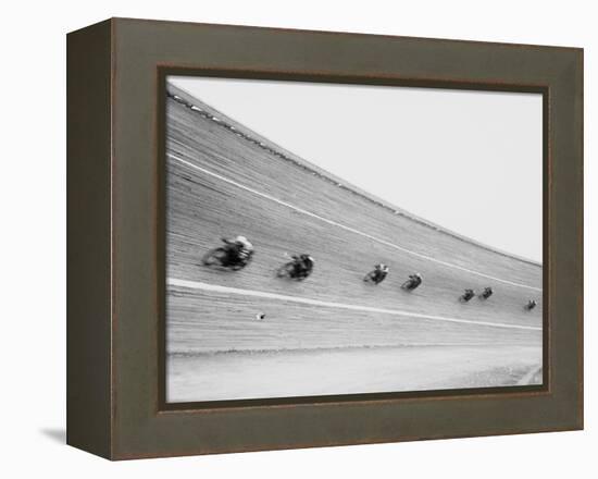 Motorcycles Racing on Sloped Track-null-Framed Premier Image Canvas