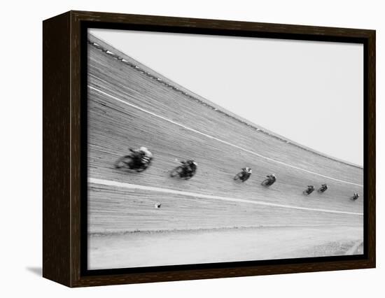 Motorcycles Racing on Sloped Track-null-Framed Premier Image Canvas