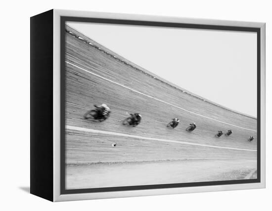 Motorcycles Racing on Sloped Track-null-Framed Premier Image Canvas