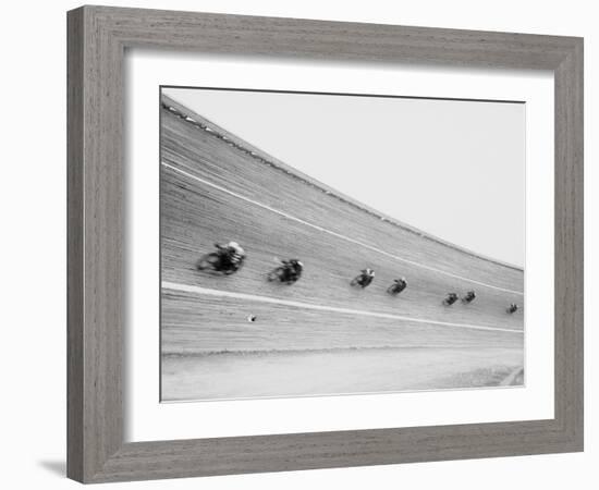 Motorcycles Racing on Sloped Track-null-Framed Photographic Print