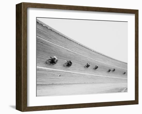 Motorcycles Racing on Sloped Track-null-Framed Photographic Print