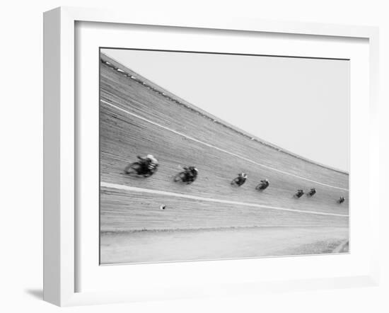 Motorcycles Racing on Sloped Track-null-Framed Photographic Print