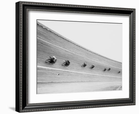 Motorcycles Racing on Sloped Track-null-Framed Photographic Print