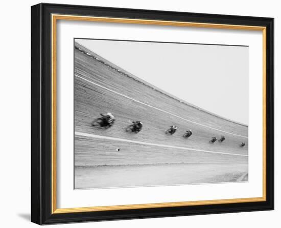 Motorcycles Racing on Sloped Track-null-Framed Photographic Print