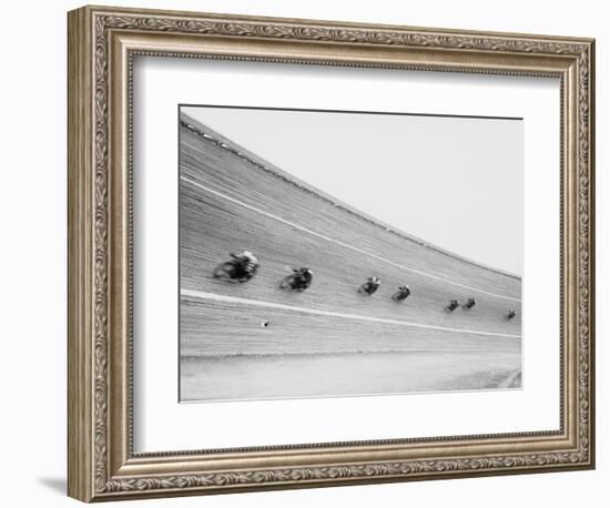 Motorcycles Racing on Sloped Track-null-Framed Photographic Print