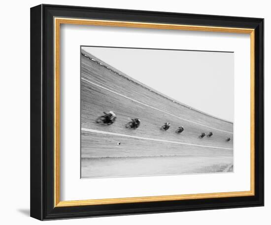 Motorcycles Racing on Sloped Track-null-Framed Photographic Print