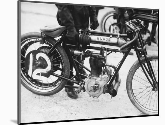 Motorcyclist Holding Rudge Motorcycle-null-Mounted Photographic Print