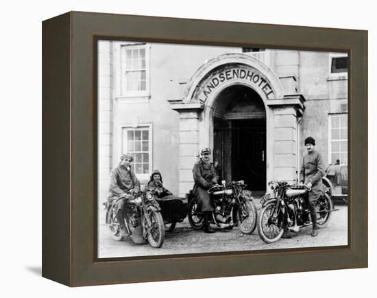 Motorcyclists with Mk1 Brough Superiors Outside the Land's End Hotel, Cornwall, 1921-null-Framed Premier Image Canvas