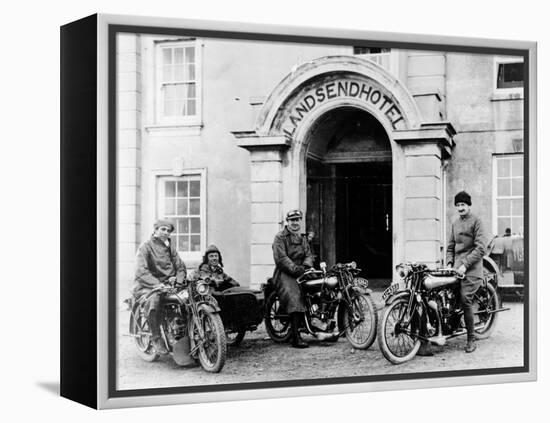 Motorcyclists with Mk1 Brough Superiors Outside the Land's End Hotel, Cornwall, 1921-null-Framed Premier Image Canvas