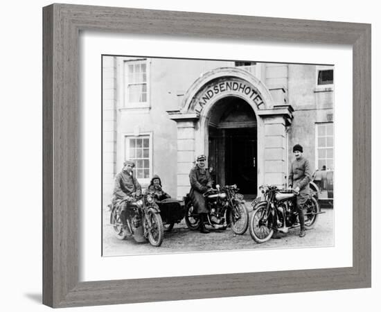 Motorcyclists with Mk1 Brough Superiors Outside the Land's End Hotel, Cornwall, 1921-null-Framed Photographic Print