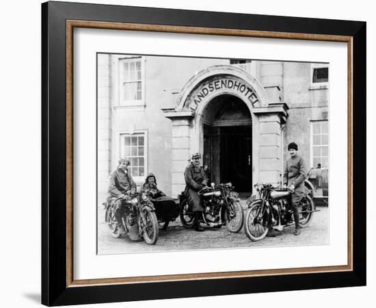 Motorcyclists with Mk1 Brough Superiors Outside the Land's End Hotel, Cornwall, 1921-null-Framed Photographic Print