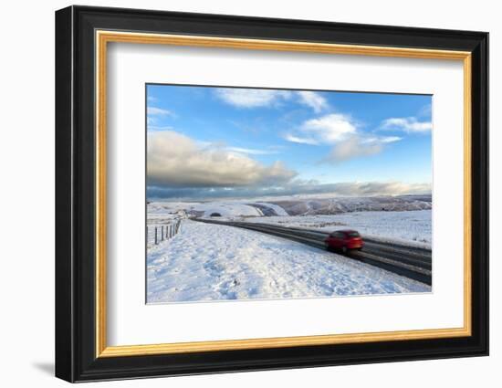 Motorists Negotiate the B4520 Road Between Brecon and Builth Wells on the Mynydd Epynt Moorland-Graham Lawrence-Framed Photographic Print