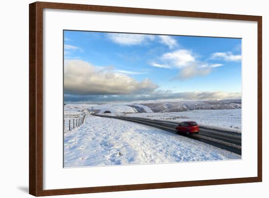 Motorists Negotiate the B4520 Road Between Brecon and Builth Wells on the Mynydd Epynt Moorland-Graham Lawrence-Framed Photographic Print