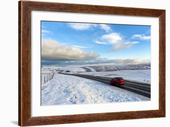 Motorists Negotiate the B4520 Road Between Brecon and Builth Wells on the Mynydd Epynt Moorland-Graham Lawrence-Framed Photographic Print