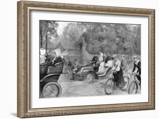 Motors and Cycles in Kensington High Street, London, 1903-Percy FS Spence-Framed Giclee Print