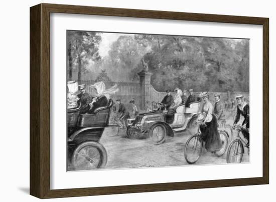 Motors and Cycles in Kensington High Street, London, 1903-Percy FS Spence-Framed Giclee Print