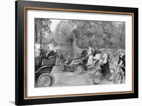 Motors and Cycles in Kensington High Street, London, 1903-Percy FS Spence-Framed Giclee Print