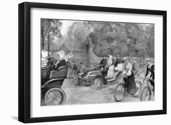 Motors and Cycles in Kensington High Street, London, 1903-Percy FS Spence-Framed Giclee Print