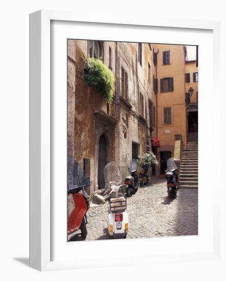 Motorscooters on Residential Street near Vatican City, Rome, Italy-Connie Ricca-Framed Photographic Print