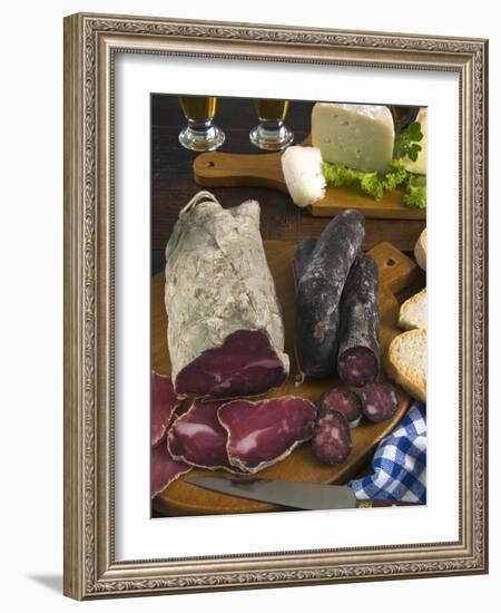 Motsetta (Mocetta), Chamois/Beef Meat Salted, Seasoned,Dried, Boudin Sausages, Goat Cheese, Italy-Nico Tondini-Framed Photographic Print