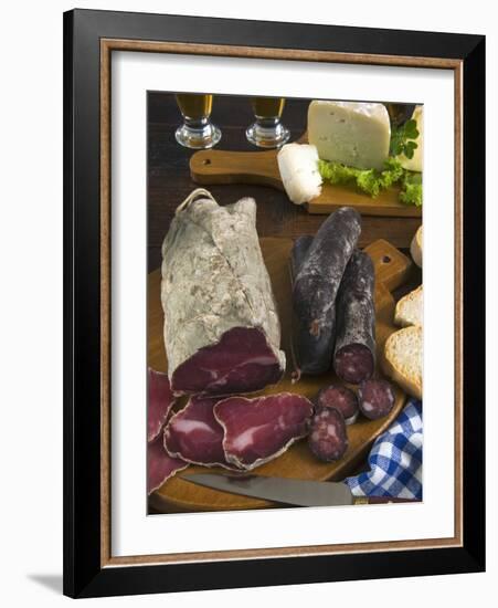 Motsetta (Mocetta), Chamois/Beef Meat Salted, Seasoned,Dried, Boudin Sausages, Goat Cheese, Italy-Nico Tondini-Framed Photographic Print