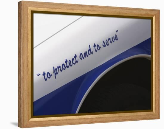 Motto on Police Car-null-Framed Premier Image Canvas