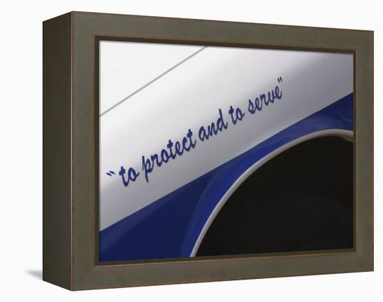 Motto on Police Car-null-Framed Premier Image Canvas