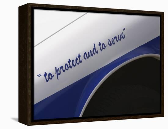 Motto on Police Car-null-Framed Premier Image Canvas