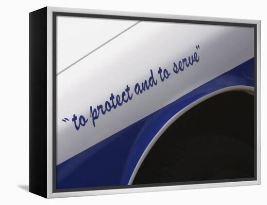 Motto on Police Car-null-Framed Premier Image Canvas