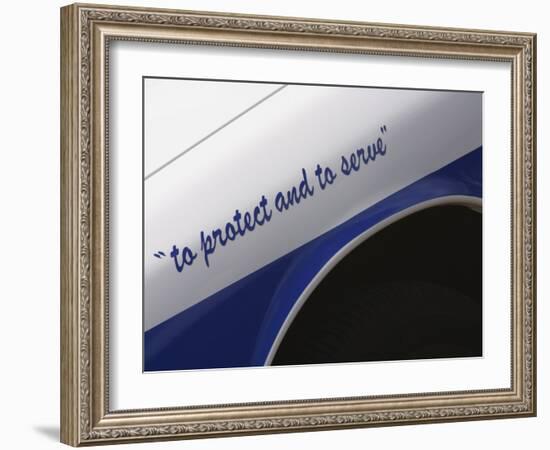 Motto on Police Car-null-Framed Photographic Print