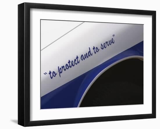 Motto on Police Car-null-Framed Photographic Print