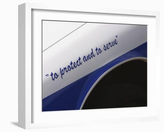 Motto on Police Car-null-Framed Photographic Print