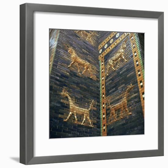 Moulded bricks from the Ishtar Gate showing lions and mushrushu, 7th century BC Artist: Unknown-Unknown-Framed Giclee Print