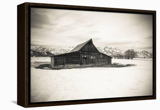 Moulton Barn and Tetons in winter, Grand Teton National Park, Wyoming, USA-Russ Bishop-Framed Premier Image Canvas