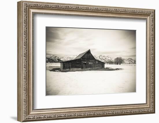 Moulton Barn and Tetons in winter, Grand Teton National Park, Wyoming, USA-Russ Bishop-Framed Photographic Print