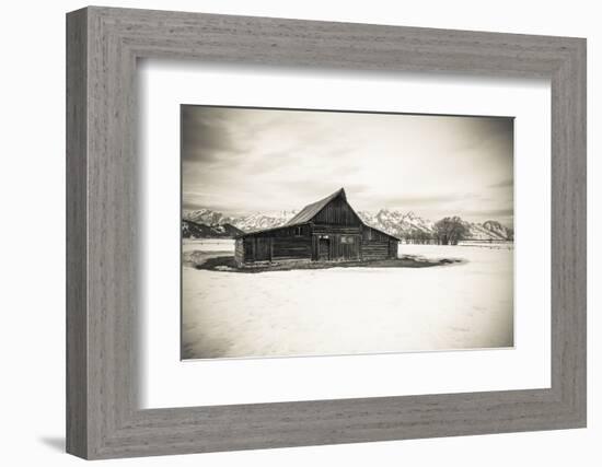 Moulton Barn and Tetons in winter, Grand Teton National Park, Wyoming, USA-Russ Bishop-Framed Photographic Print