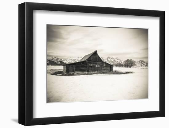 Moulton Barn and Tetons in winter, Grand Teton National Park, Wyoming, USA-Russ Bishop-Framed Photographic Print