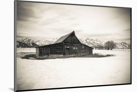 Moulton Barn and Tetons in winter, Grand Teton National Park, Wyoming, USA-Russ Bishop-Mounted Photographic Print