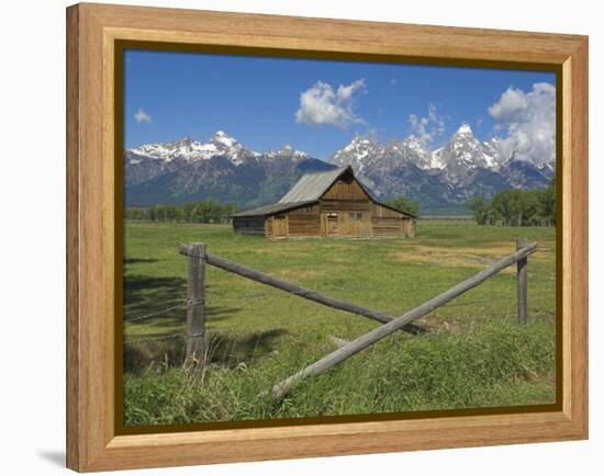 Moulton Barn on Mormon Row with the Grand Tetons Range, Grand Teton National Park, Wyoming, USA-Neale Clarke-Framed Premier Image Canvas