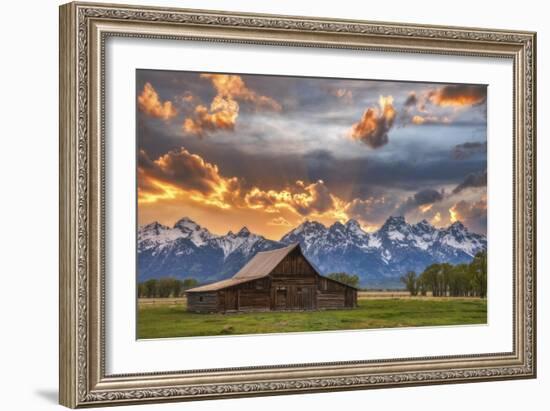 Moulton barn sunset fire-Darren White Photography-Framed Giclee Print