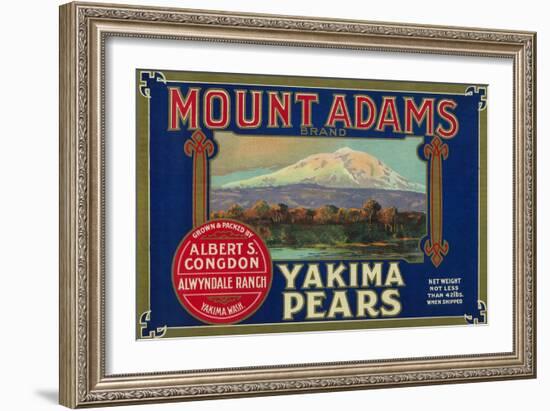 Mount Adams Pear Crate Label - Yakima, WA-Lantern Press-Framed Art Print